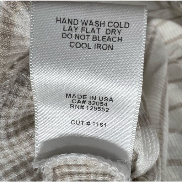 SWEET GRAY tan white Jersey knit national striped check blouse weekend sz L - Picture 5 of 8